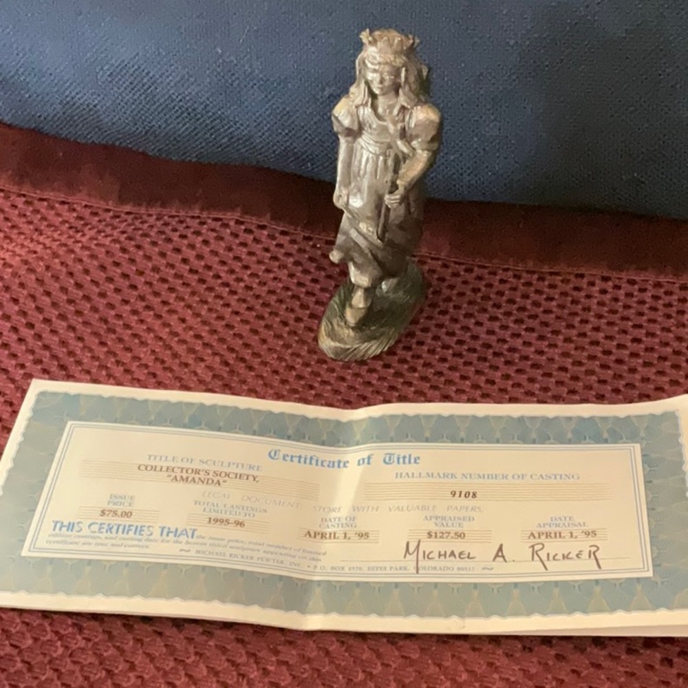 Pewter Sculpture “Amanda” by Michael A. Ricker with Certificate of Title